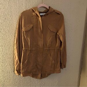 For The Republic Tan Utility Military Jacket Women's Size S Pockets Hooded